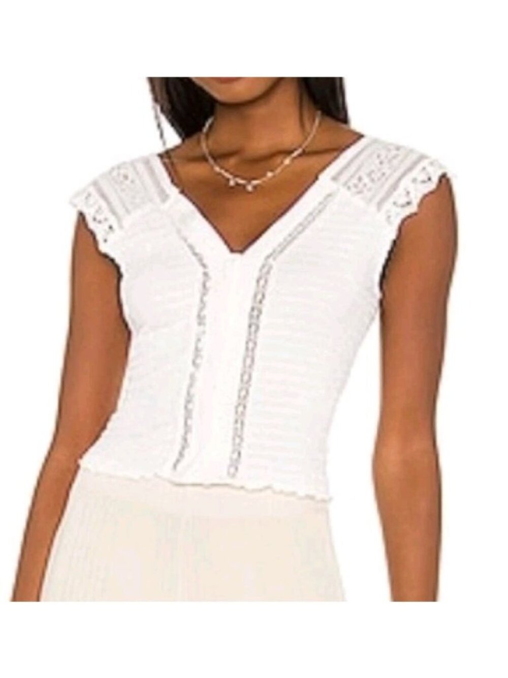 Free People On My Mind Top Boho Peasant Crochet Lace Casual Size S White